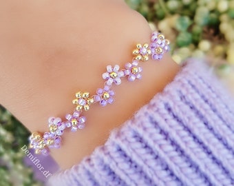 Bracciale  Zig Zag lavanda 16 + 4cm regolabile/ tinyflowers / Daisy bracelet perle / Minimalist style /margherita/ mini fiori /idea regalo