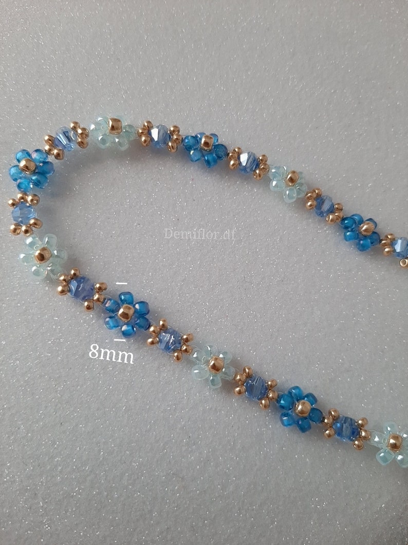 Collana di fiori blu realizzata a mano 414cm girocollo fatto a mano accessori donna, ragazza gioielli di perle collana floreale immagine 3