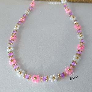 Collana di fiori rosa 414cm Girocollo fatto a mano accessori donna, ragazza gioielli di perle unici collana floreale primaverile immagine 4