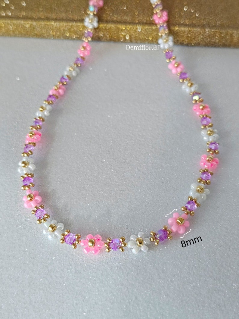 Collana di fiori rosa 414cm Girocollo fatto a mano accessori donna, ragazza gioielli di perle unici collana floreale primaverile immagine 4