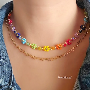 Collana di fiori con perle colori Arcobaleno 414cm collana di perle floreale margherite gioielli artigianali collana girocollo immagine 1