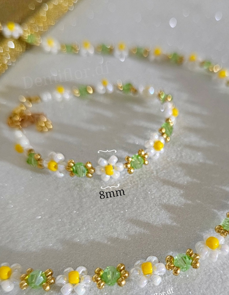 Braccialetto di fiori margherita 16 4 cm / bracciale di perle accessori fatti a mano fiori primaverili margherite idea regalo immagine 2
