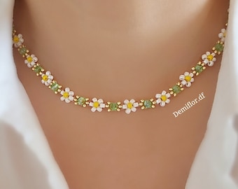 Collier de fleurs de marguerite 41+4 cm | fait à la main | accessoires pour femmes, filles | bijoux en perles | collier floral | collier marguerite