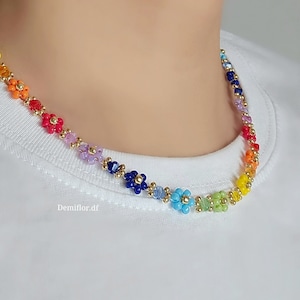 Collana di fiori con perle colori Arcobaleno 414cm collana di perle floreale margherite gioielli artigianali collana girocollo immagine 3