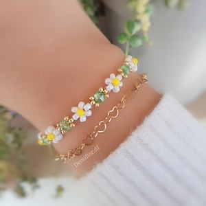 Braccialetto di fiori margherita 16 4 cm / bracciale di perle accessori fatti a mano fiori primaverili margherite idea regalo immagine 5