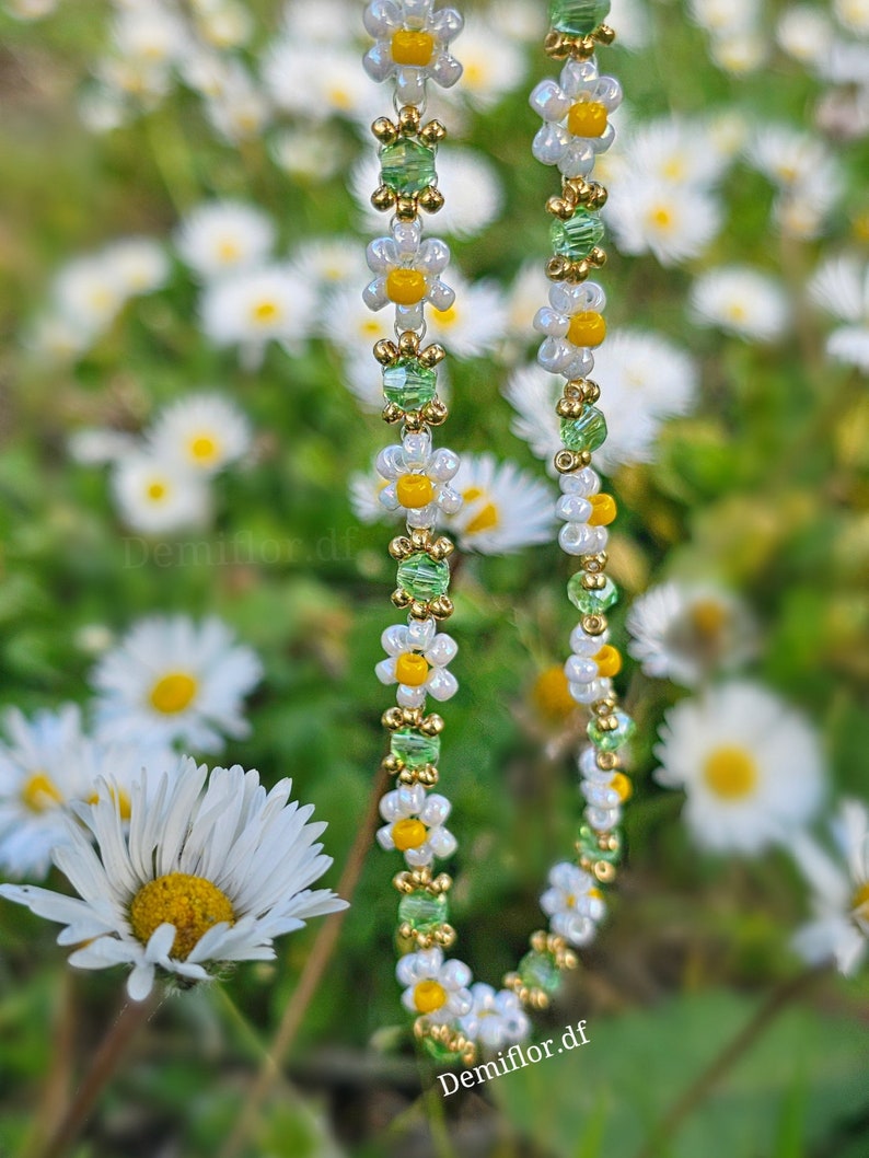 Collana di fiori margherite 414cm fatto a mano accessori donna, ragazza gioielli di perle collana floreale collana margherita immagine 2