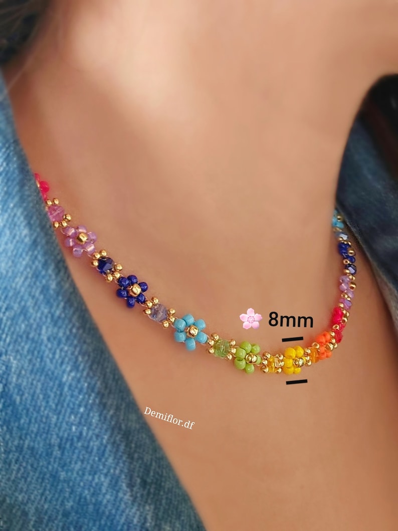 Collana di fiori con perle colori Arcobaleno 414cm collana di perle floreale margherite gioielli artigianali collana girocollo immagine 5