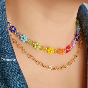 Collana di fiori con perle colori Arcobaleno 414cm collana di perle floreale margherite gioielli artigianali collana girocollo immagine 6