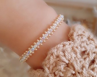 Bracciale perline di cristallo 16 cm + 4 cm/  minimalista / sottile braccialetto / bijoux  | elegante | accessori donna, ragazza | Cristalli