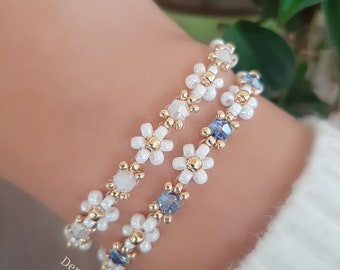 Bloemenarmband 16 + 4 cm / parelarmband / handgemaakte accessoires / kleine bloemen / madeliefjes / cadeau-idee / dames | vriendschap