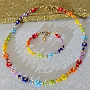 Collana di fiori con perle colori Arcobaleno 414cm collana di perle floreale margherite gioielli artigianali collana girocollo immagine 7