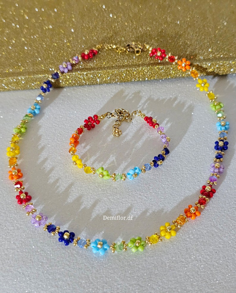 Collana di fiori con perle colori Arcobaleno 414cm collana di perle floreale margherite gioielli artigianali collana girocollo immagine 7