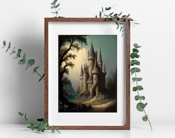 Fairytale castle Vintage castle painting vintage fairytale storybook decor vintage wall art digital wall print jpg magic castle