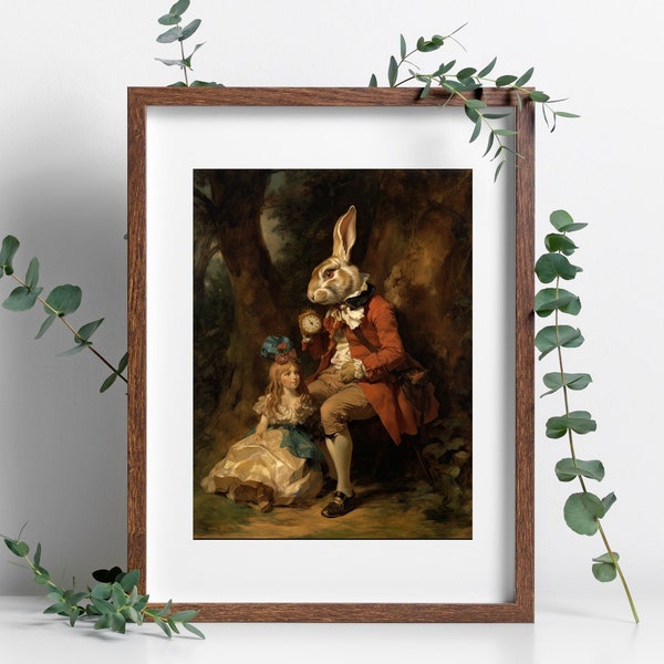 Vintage Alice in wonderland Vintage white rabbit vintage fairytale storybook decor vintage wall art digital wall print jpg print