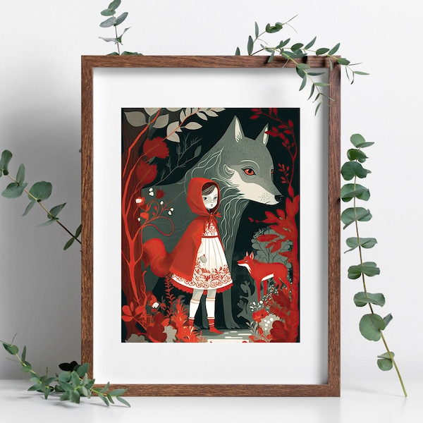 Little Red Riding Hood fairytale art Red Riding Hood painting vintage fairytale vintage digital art vintage wall art digital wall print