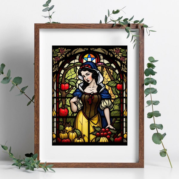 Snow White wall print Snow White stained glass vintage fairytale storybook decor vintage wall art digital wall print jpg print