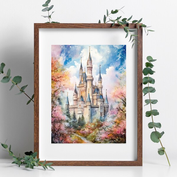 Rainbow Watercolor Castle Print Etsy