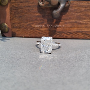 5CT Radiant Cut Engagement Ring Moissanite, Crushed ice Radiant Cut Ring, Solitaire Radiant Cut Ring, Hidden Halo Radiant Ring ,Gift for her