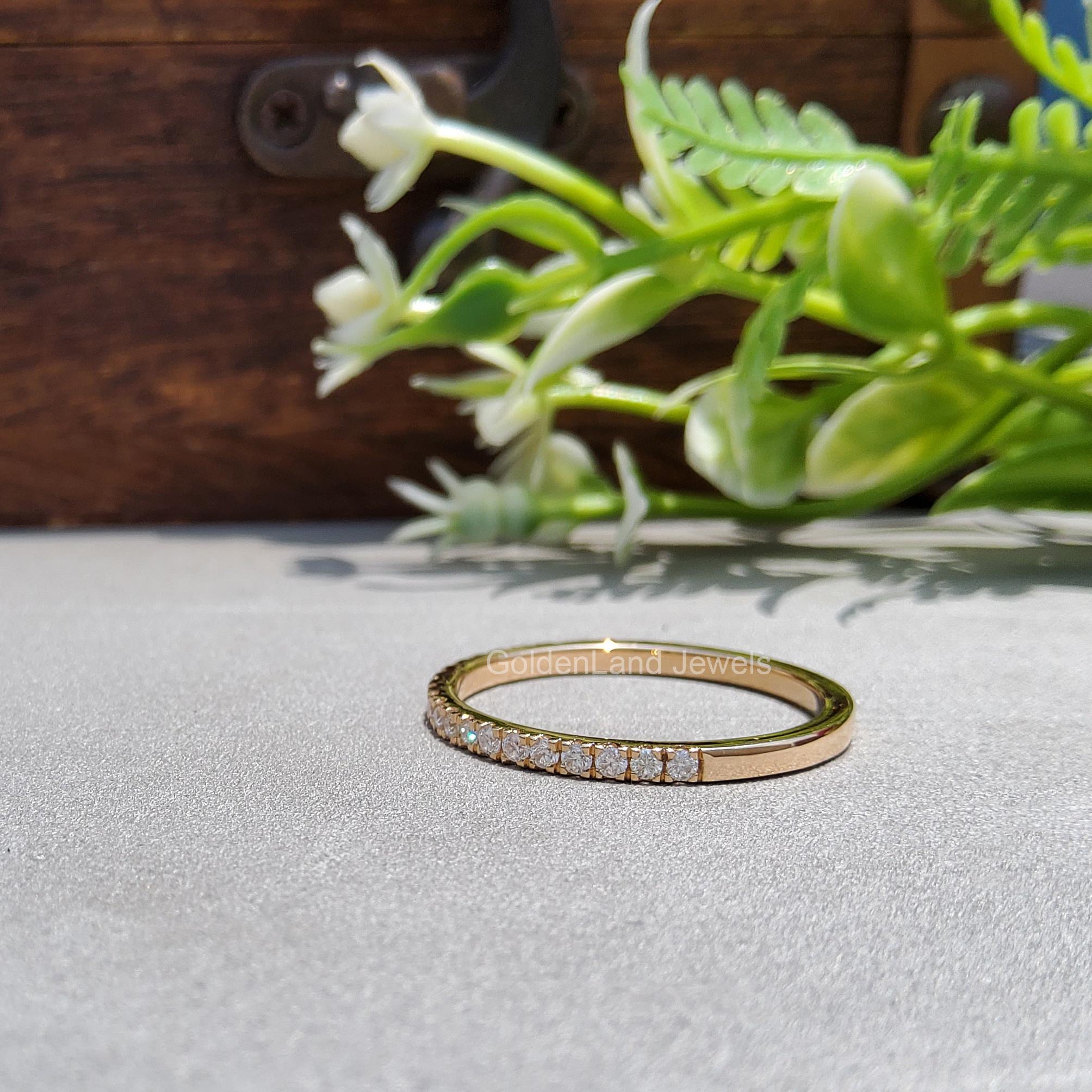 Round Cut Moissanite Wedding Band, 14k Solid Gold Pave Half Eternity ...