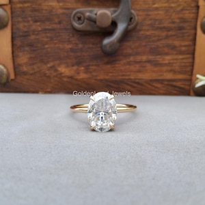 Anillo de compromiso de moissanita de corte ovalado de 3 quilates, anillo con halo oculto, anillo solitario único, anillo de oro macizo de 4 puntas, anillo de regalo de aniversario de promesa