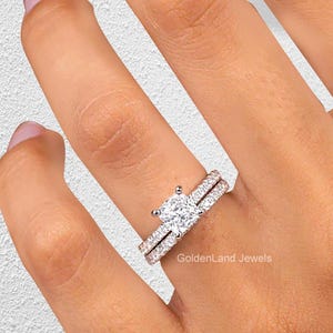 1.5 CT Princess Cut Moissanite Engagement Ring Set, Princess Cut Wedding Ring Set, 14k Solid White Gold Bridal Ring Set, Birthday Gift