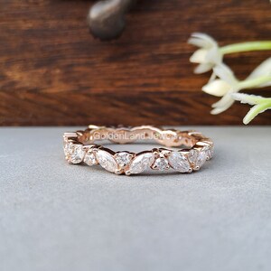 Wedding Band, Marquise & Round Moissanite Band, Stackable Band, Full Eternity Band, Prong Set Band, Matching Band, Anniversary Gifts For Her