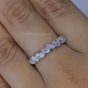Half Eternity Band Vintage Moissanite Marquise Cut Wedding Band Promise Ring Anniversary Band Ring white Gold Engagement Band Women