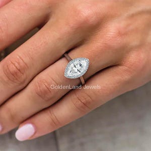 3 Ct Marquise Cut Moissanite Engagement Ring, Wedding Ring, Unique Hidden Halo Anniversary Ring, Promise Ring for Women