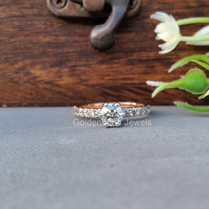 0.60 CT Solitaire Round Moissanite Engagement Ring/Classic Hidden Halo Anniversary Ring/14K Solid Gold Dainty Anniversary Gift/Birthday Gift