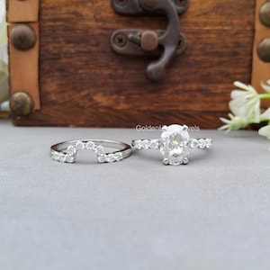 2 CT Oval Cut Moissanite Engagement Ring  With Curved Band, Oval Cut Bridal Wedding Ring set, Anniversary Ring Set Promise Ring Gift for Her