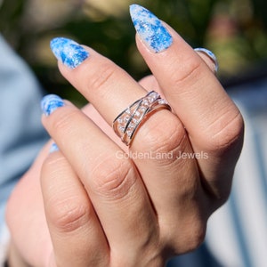 Moissanite Multi Layered Band/ Crossover Cluster Statement Band/Criss Cross Unique Wedding Band/Anniversary Gift/Stackable Ring for Women