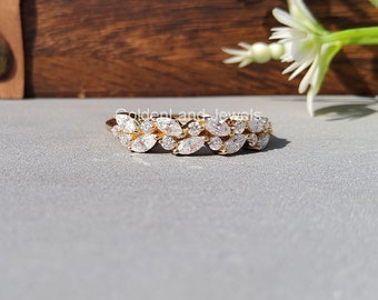Marquise & Round Cut Moissanite Wedding Band, Cluster Half Eternity Band, Stackable Ring Band For Women, Unique Anniversary Gift For Her
