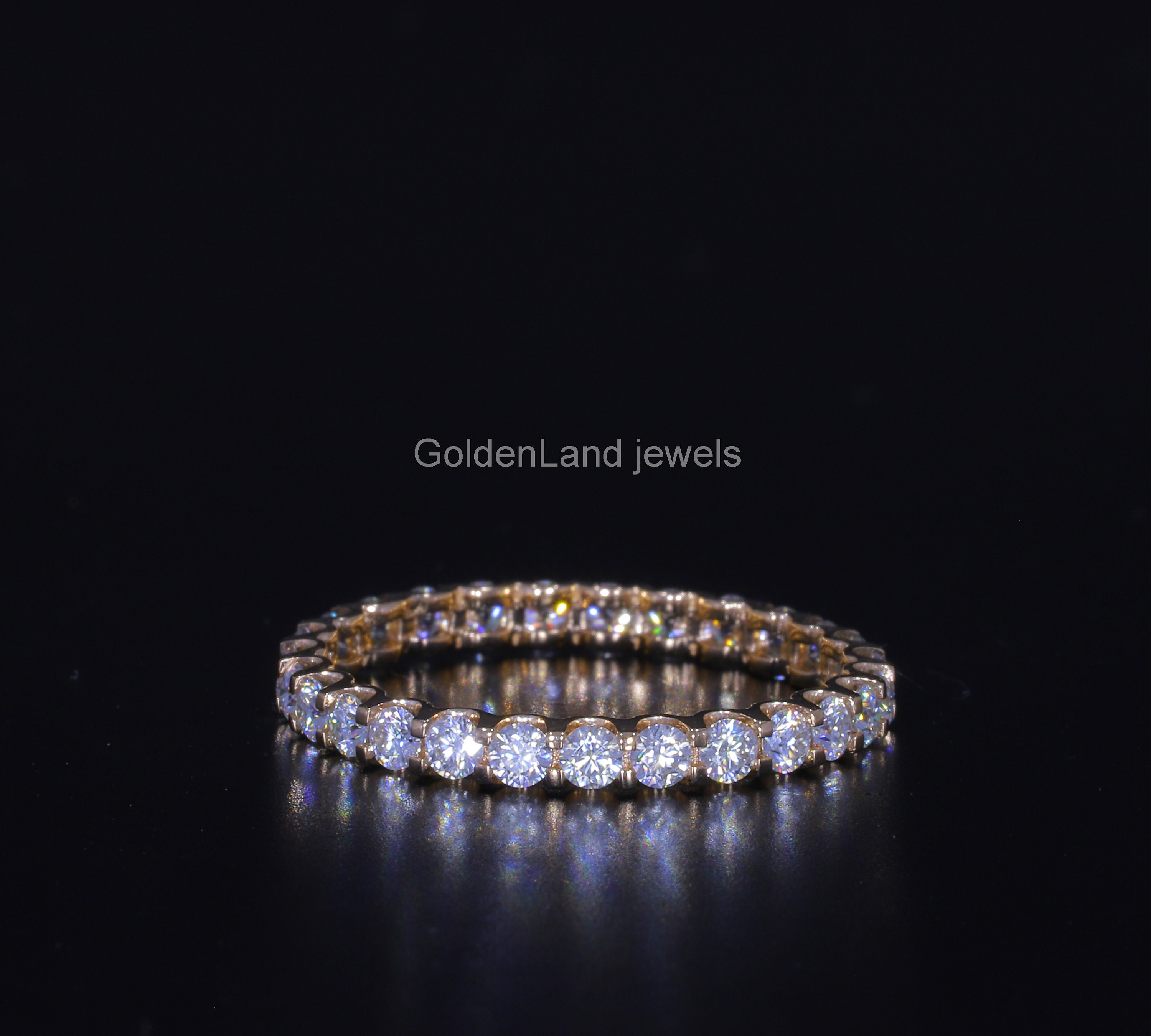 14k Solid Gold Moissanite Full Eternity Band - Dainty Stacking Wedding ...