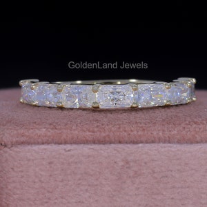 Radiant Cut moissanite Wedding Band, 7 Stone half eternity Moissanite Band, 14K Gold Ring, Anniversary Ring For Women, Wedding Gift For Her