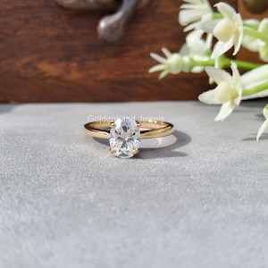 1 CT Oval Cut Moissanite Thin Band Solitaire Ring, Minimalist Classic 4 Prong Engagement Ring, Delicate & Dainty Promise Ring For Her