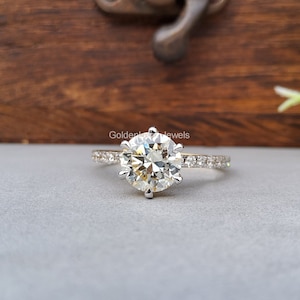 1ct Round Cut Solitaire Engagement Ring/6 Prong Classic half Eternity  Wedding Ring /Anniversary Ring/Promise Ring/Moissanite Ring for Women