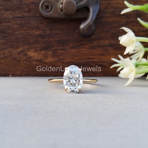 1.5ct Oval Moissanite Ring Thin Band Oval Engagement Ring, 14K Solid Gold Simple Oval Solitaire Ring, Delicate & Dainty Promise Ring For Her