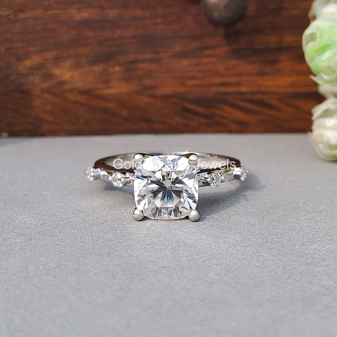 1.5 CT Cushion Engagement Ring, Distance Pave Set Wedding Ring ...