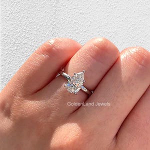 2 Ct Pear cut Moissanite engagement Ring/Unique Solid Gold Hidden Halo Promise Ring /Classic 5 Prong Solitaire Ring /Anniversary Ring 4 Her
