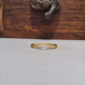 Round Moissanite Engagement Ring, Dainty Round Moissanite Ring, Solid Gold Round Wedding Ring, Anniversary Gift for Women, Promise Gift