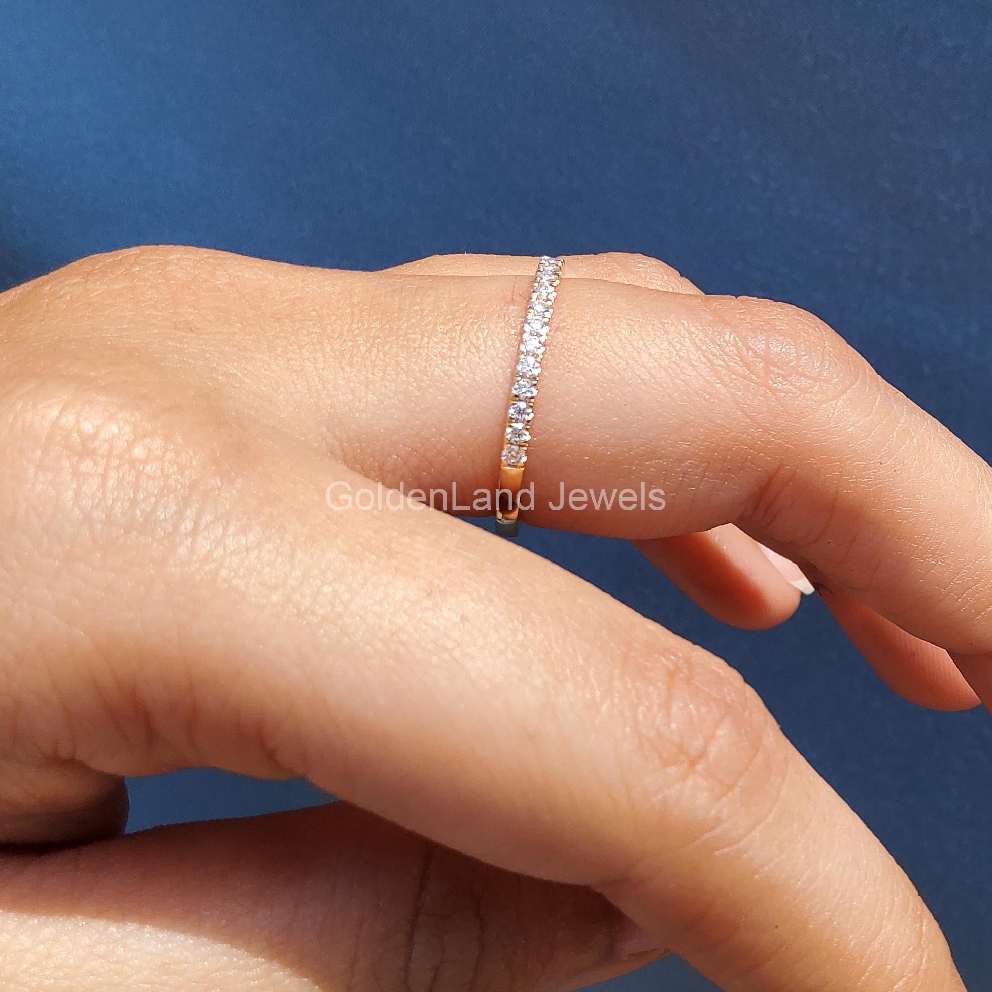 Round Cut Moissanite Wedding Band, 14k Solid Gold Pave Half Eternity ...