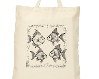Line Fish Tote Bag, Colored Fish Tote Bag, Cotton bag, Eco Friendly, Canvas Tote, Bag, Minimalist, Aesthetic Bag, Simple Canvas Bag, Teens