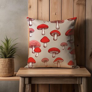 Mushroom Throw Pillow, Large Mushroom Pillow, Fun Mushroom Décor, Cottagecore Pillow, Whimsical Pillow, Fun Pillow, Decorator Pillow, Red