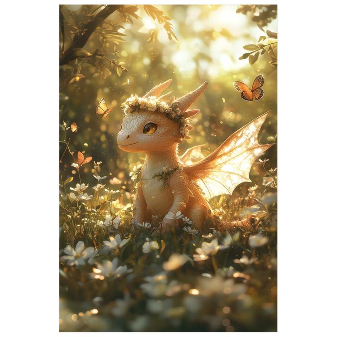 Whimsical Baby Dragon Fantasy Art Print - Enchanted Meadow Dragon ...