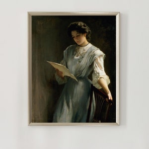 Moody Dark Female Portrait Vintage Woman Reading Art Print Moody Wall Art Light Academia Victoria Print Lady Reading Printable Wall Art