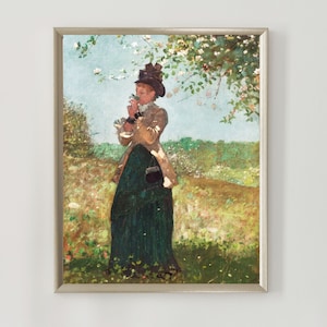 Victorian Lady Portrait Wall Art Woman in Garden Smelling Flowers Printable Vintage Flower Painting Antique Victorian Female Printable Art