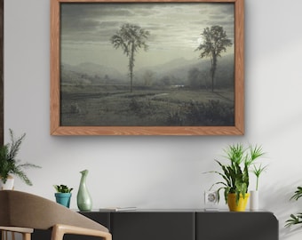 Vintage Moonlight Landscape Painting: Moody Antique Print (Digital Download)