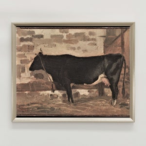 Vintage koeschilderij: Franse boerderijkunstprint (digitale download)