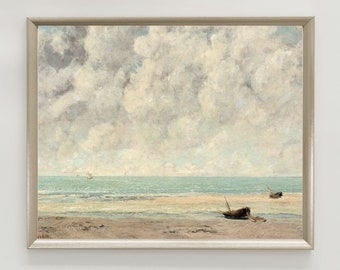Pintura al óleo de paisaje marino de playa vintage: Arte costero antiguo (Descarga digital)