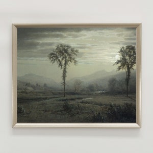 Moody Landscape Painting Printable Wall Art Vintage Moonlight Painting Dark Landscape Print Moody Wall Art Antique Mountains Print